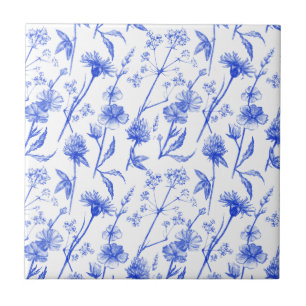 Floral Elegant Blue Flowers Ceramic Tile Tegeltje