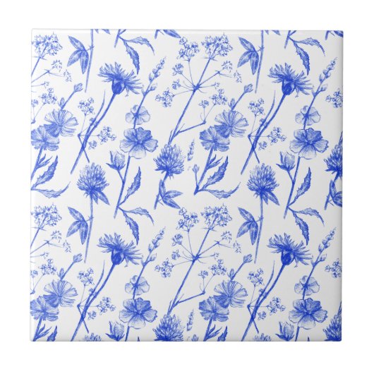 Floral Elegant Blue Flowers Ceramic Tile Tegeltje (Voorkant)