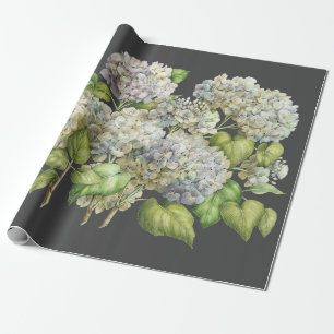 Floral Elegant Blue Hydrangea Black Decoupage Cadeaupapier