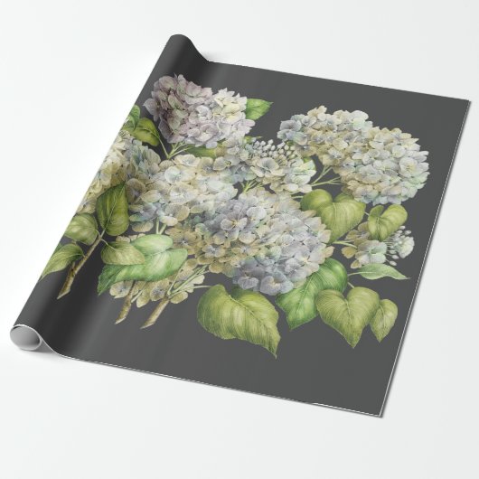 Floral Elegant Blue Hydrangea Black Decoupage Cadeaupapier (Uitgerold)