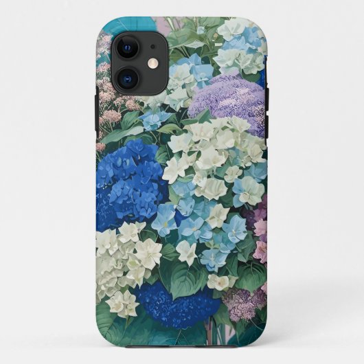 Floral Elegant Blue Hydrangeas iPhone Case (Achterkant)
