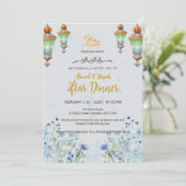 Floral Elegant Blue Lantern Ramadan Iftar Kaart (Staand voorkant)