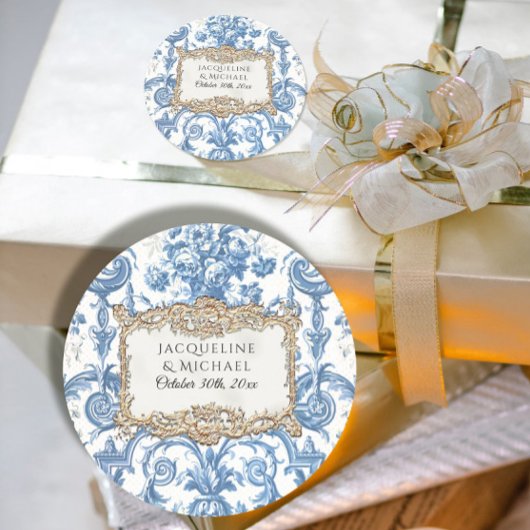 Floral Elegant  Blue White Gold Bridal Ronde Sticker