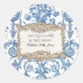 Floral Elegant  Blue White Gold Bridal Ronde Sticker (Voorkant)
