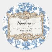 Floral Elegant  Blue White Gold Hartelijk dank Ronde Sticker (Voorkant)