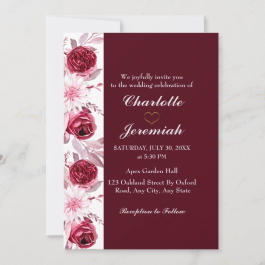 Floral Elegant Blush Pink Burgundy Script Weduwsch Kaart (Voorkant)