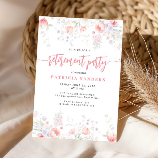 Floral elegant blush pink retirement party kaart