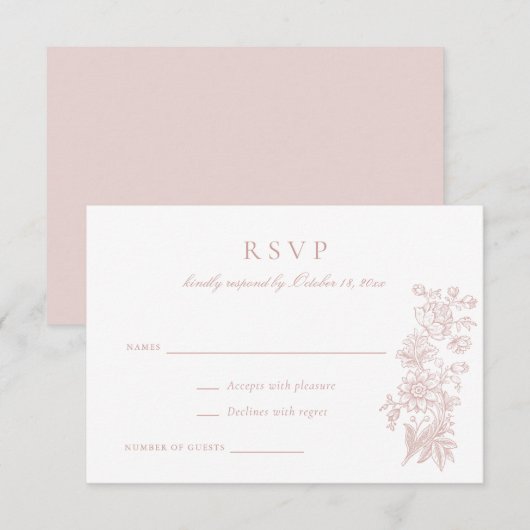Floral Elegant Blush Roze Bruiloft RSVP Kaart (Voorkant / Achterkant)