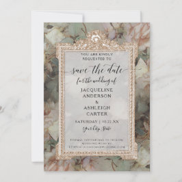 Floral Elegant  Blush White Munt Roos Gold Save The Date