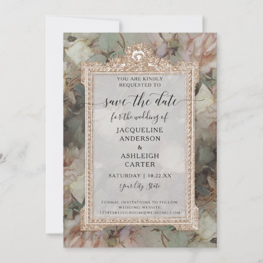 Floral Elegant  Blush White Munt Roos Gold Save The Date (Voorkant)
