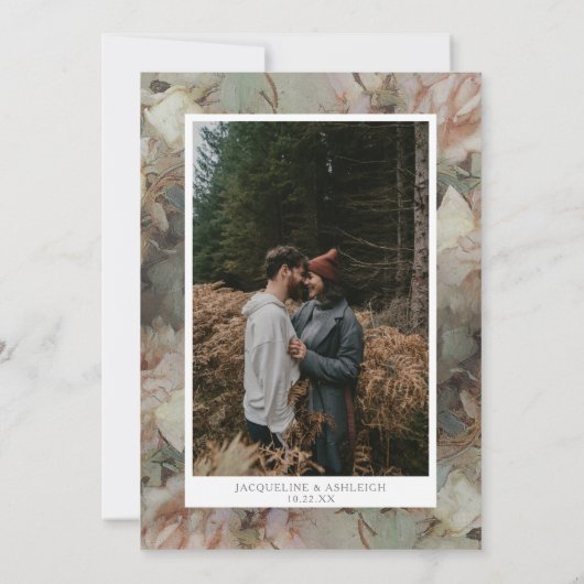 Floral Elegant Blush White Munt Roos Gold Save The Date (Achterkant)