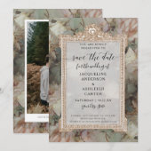 Floral Elegant  Blush White Munt Roos Gold Save The Date (Voorkant / Achterkant)