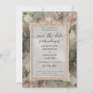 Floral Elegant  Blush White Munt Roos Gold Save The Date