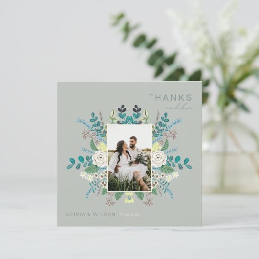 Floral Elegant Boho Foto Dank je kaart (Staand voorkant)