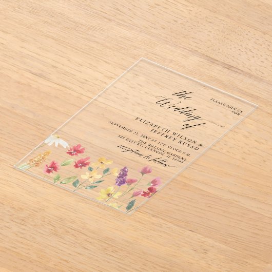 Floral Elegant Boho Summer Wildflower Wedding Acryl Uitnodigingen (Laagn)