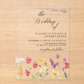 Floral Elegant Boho Summer Wildflower Wedding Acryl Uitnodigingen (Voorkant)