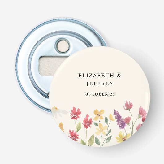Floral Elegant Boho Summer Wildflower Wedding Button Flesopener (Voorkant)