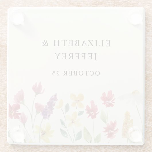 Floral Elegant Boho Summer Wildflower Wedding Glazen Onderzetter (Achterkant)