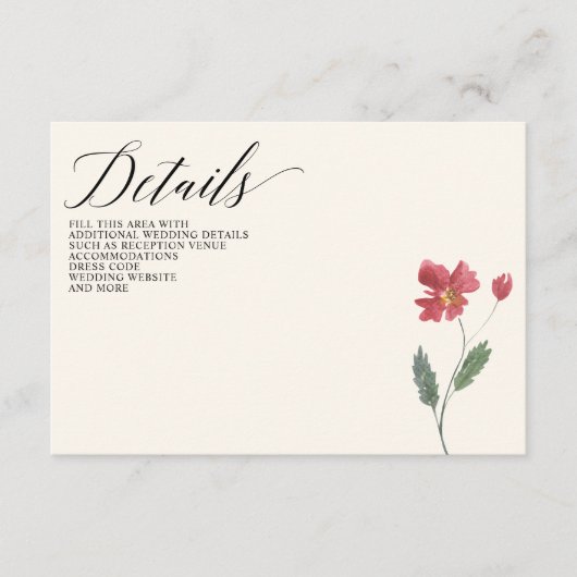 Floral Elegant Boho Summer Wildflower Wedding Informatiekaartje (Voorkant)