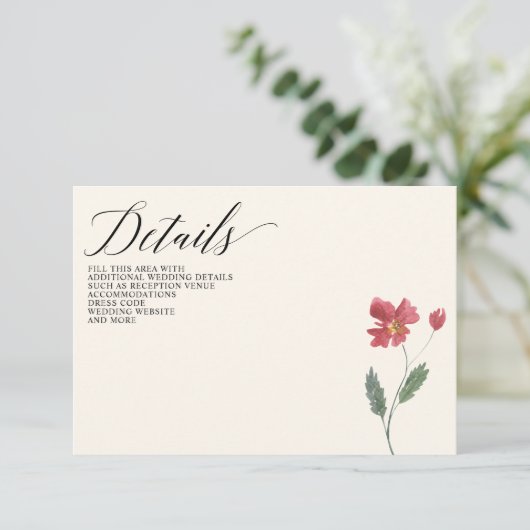 Floral Elegant Boho Summer Wildflower Wedding Informatiekaartje (Staand voorkant)