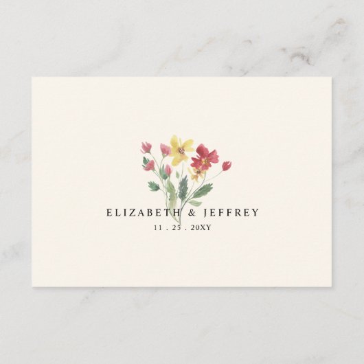 Floral Elegant Boho Summer Wildflower Wedding Informatiekaartje (Achterkant)