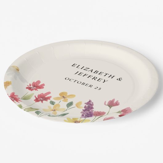 Floral Elegant Boho Summer Wildflower Wedding Papieren Bordje (Gekanteld)