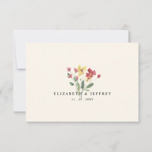 Floral Elegant Boho Summer Wildflower Wedding RSVP Kaartje (Achterkant)