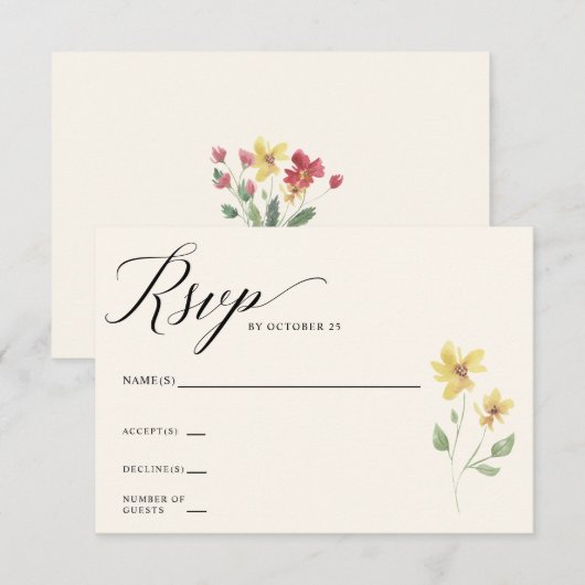 Floral Elegant Boho Summer Wildflower Wedding RSVP Kaartje (Voorkant / Achterkant)