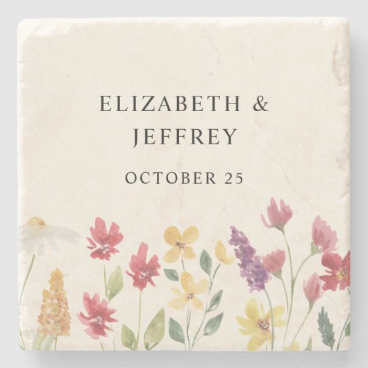 Floral Elegant Boho Summer Wildflower Wedding Stenen Onderzetter (Voorkant)