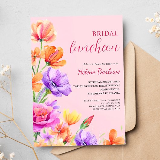 Floral Elegant Boho Wildflower Bruids Luncheon Kaart