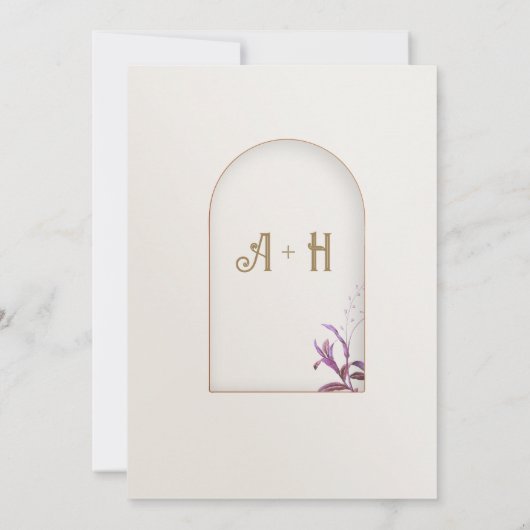 Floral Elegant Boog Islamitische bruiloft Monogram Kaart (Achterkant)