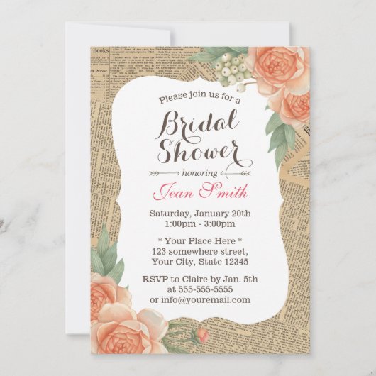  Floral Elegant Book Page Vrijgezellenfeest Kaart (Voorkant)