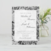 Floral Elegant Botanical Black White Wedding Kaart (Staand voorkant)