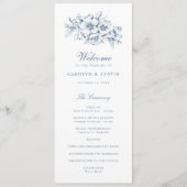 Floral Elegant  Botanisch Blauw Bruiloft Programmakaart (Voorkant)