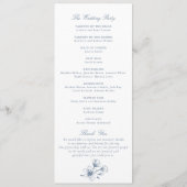 Floral Elegant  Botanisch Blauw Bruiloft Programmakaart (Achterkant)