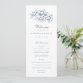 Floral Elegant  Botanisch Blauw Bruiloft Programmakaart (Staand voorkant)