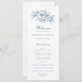 Floral Elegant  Botanisch Blauw Bruiloft Programmakaart (Voorkant / Achterkant)