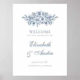 Floral Elegant Botanisch Blauw Bruiloft Welkomstbo Poster