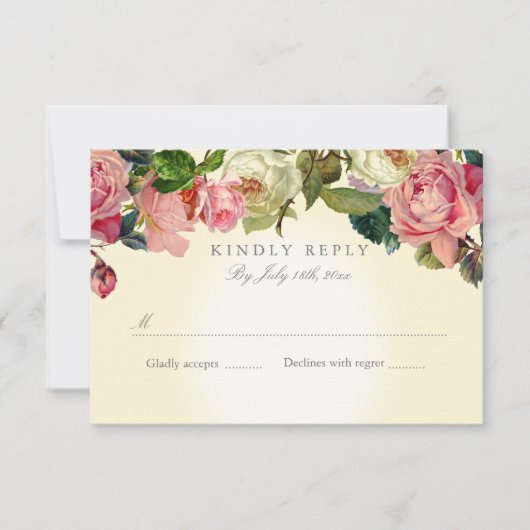 Floral Elegant  Botanisch Roos Geel Roze RSVP Kaartje (Voorkant)