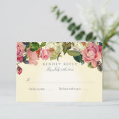Floral Elegant  Botanisch Roos Geel Roze RSVP Kaartje (Staand voorkant)