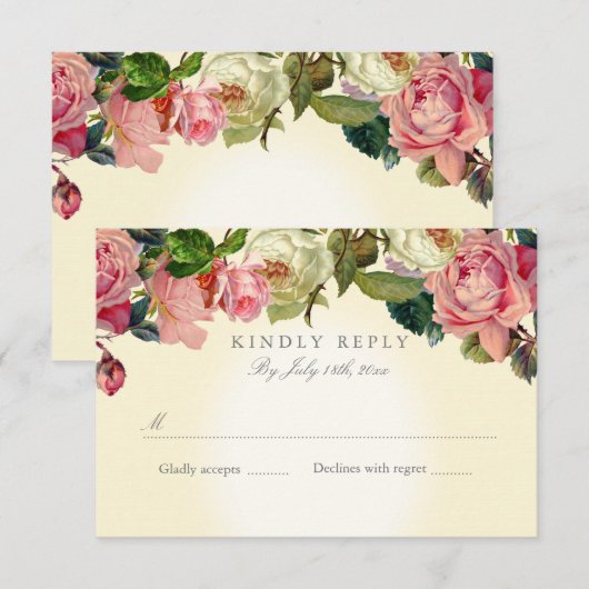 Floral Elegant  Botanisch Roos Geel Roze RSVP Kaartje (Voorkant / Achterkant)