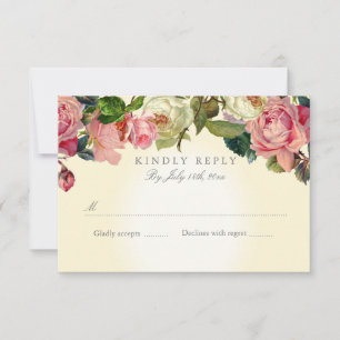 Floral Elegant  Botanisch Roos Geel Roze RSVP Kaartje