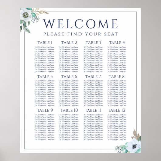Floral Elegant Bouquet Wedding Seating Chart Poster (Voorkant)