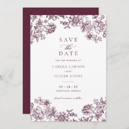 Floral Elegant  Bourgogne Save the Date Kaart