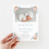 Floral Elegant Boy Foto Baptisme Kaart