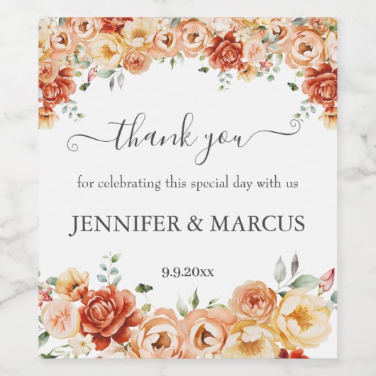 Floral Elegant Bruiloft Dank u Wijn Etiket (Enkel label)