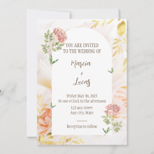 Floral elegant bruiloft-uitnodiging kaart (Voorkant)