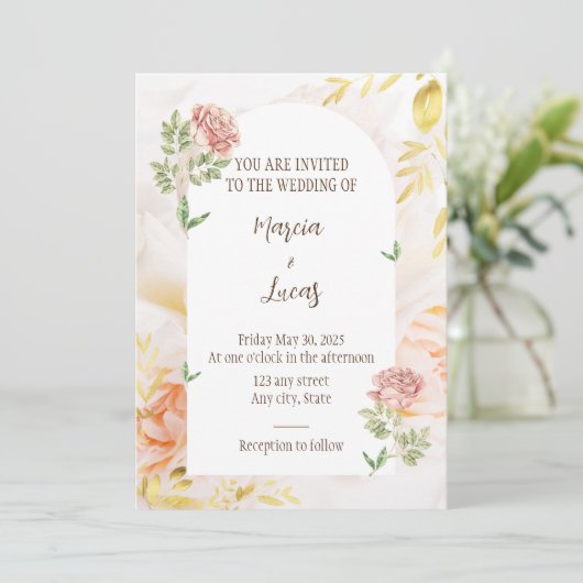 Floral elegant bruiloft-uitnodiging kaart (Staand voorkant)