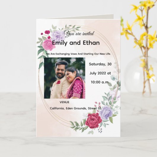 Floral Elegant bruiloft uitnodiging met koppels. (Gele Bloem)