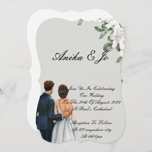 Floral elegant bruiloft-uitnodiging save the date (Voorkant / Achterkant)